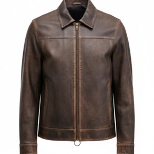 Distressed-Brown Leather Jacket