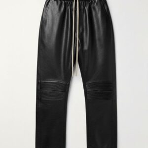 Straight Fit Leather Drawstring Trousers-For Men