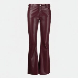 The Burgundy Flare Leather Trousers-For Women