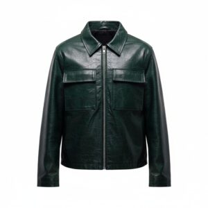 Green Leather Shirt Jacket