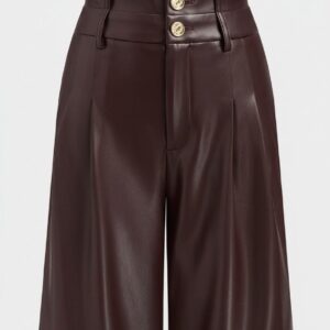 Double Waistband Leather Pants-For Women